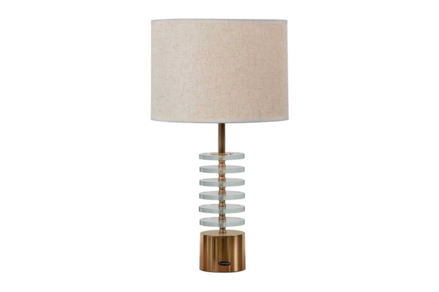 Contemporary table lamp. Beige shade and gold stand.