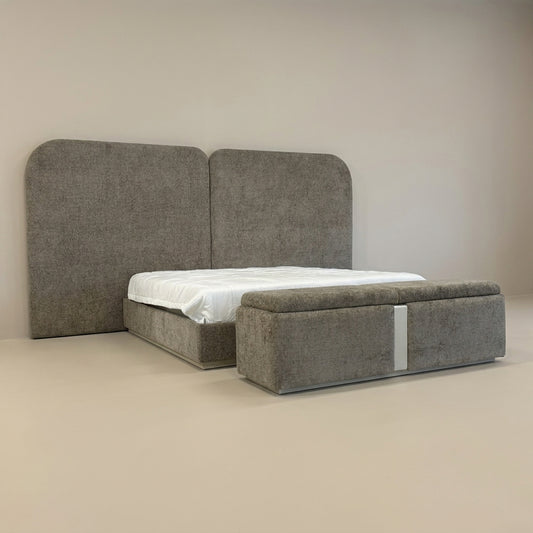 Luxury bedroom set, handmade in Europe, available in Galeria Furniture in Mbombela. Headboard + Base set with storage ottoman .