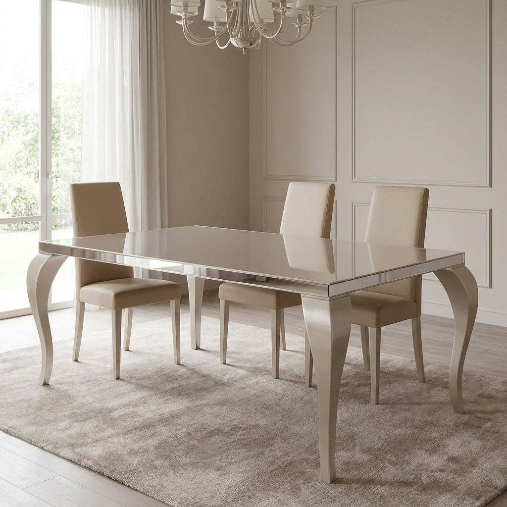8 to 10 seater glass dining table with vintage style legs european handmade furniture. Galeria Furniture South Africa.