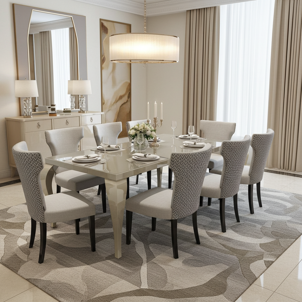 Luxury dining table in ivory glass and vintage legs