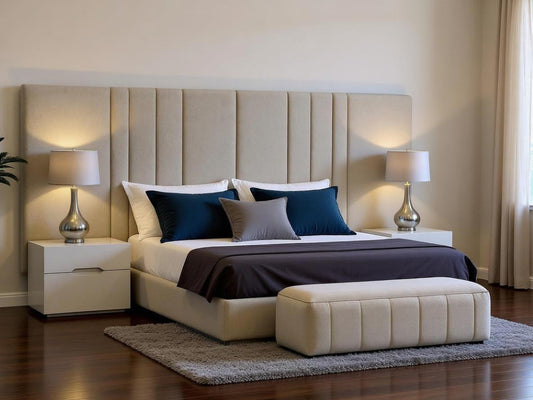 Vane Cream  Bed  With Ottoman XL KING