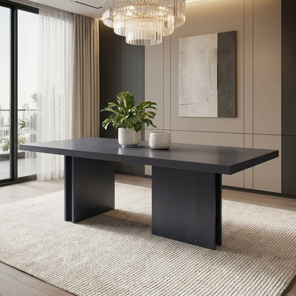Mid-gloss charcoal grey wood, 8 seater dining table , premium European handmade dining furniture South Africa