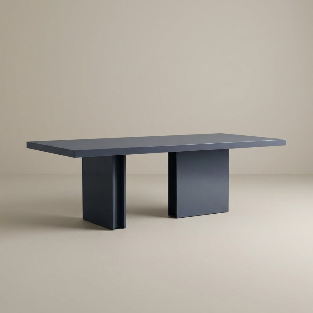 Luxury dark grey wood dining table with unique modern base, Vanguard dining table at GALERIA Furniture Mbombela South Africa