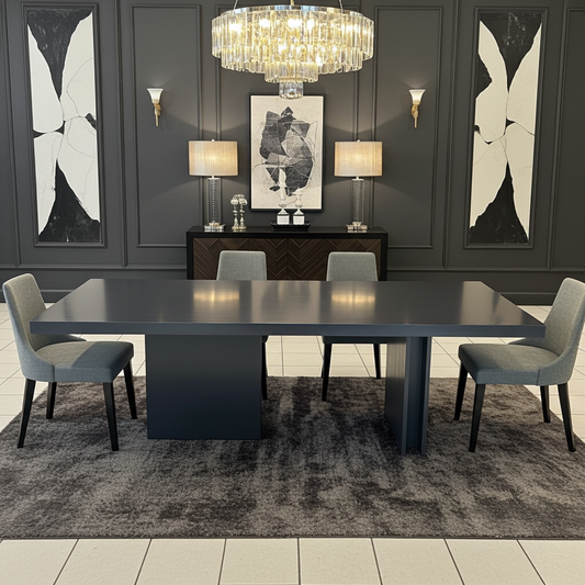 grey wood dining table, in a bold modern design