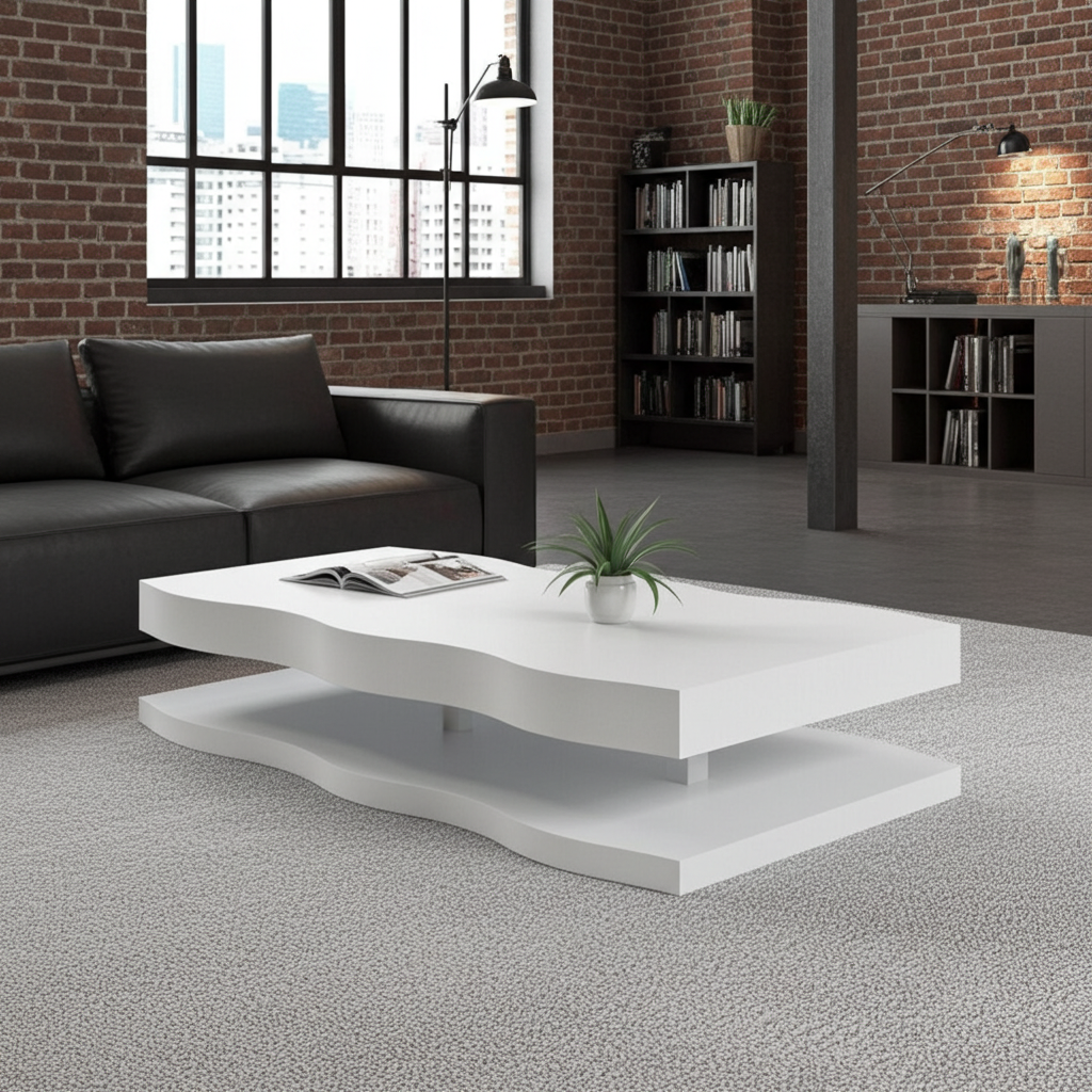 Gloss white coffee table with wave design.  Luxury coffee table made in europe