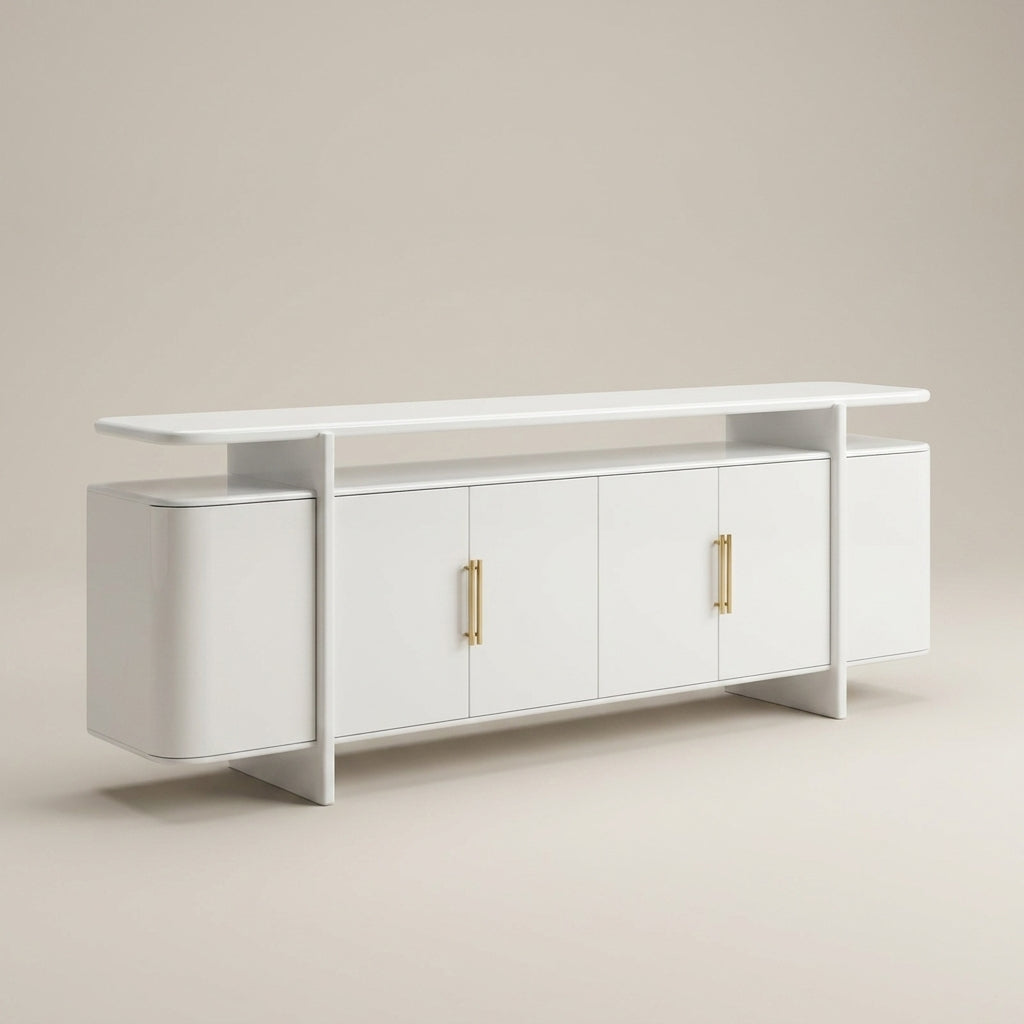 white gloss sideboard 4 door cabinet with gold brass handles designer furniture south africa. Galeria Furniture. 