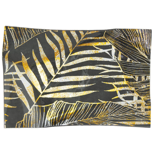 black and gold leaf glass plate