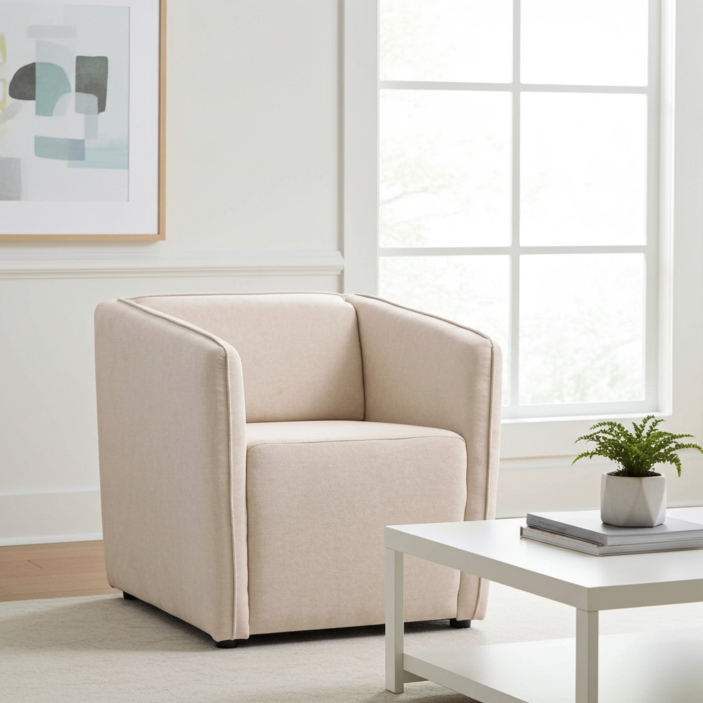 Modern armchair with square arms and back
