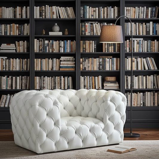deep button cuban sofa armchair in white leather