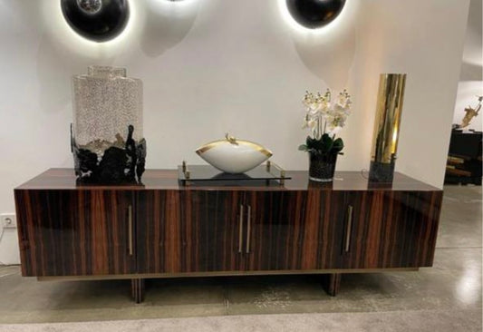 luxury cabinet with gloss wood and gold accents
