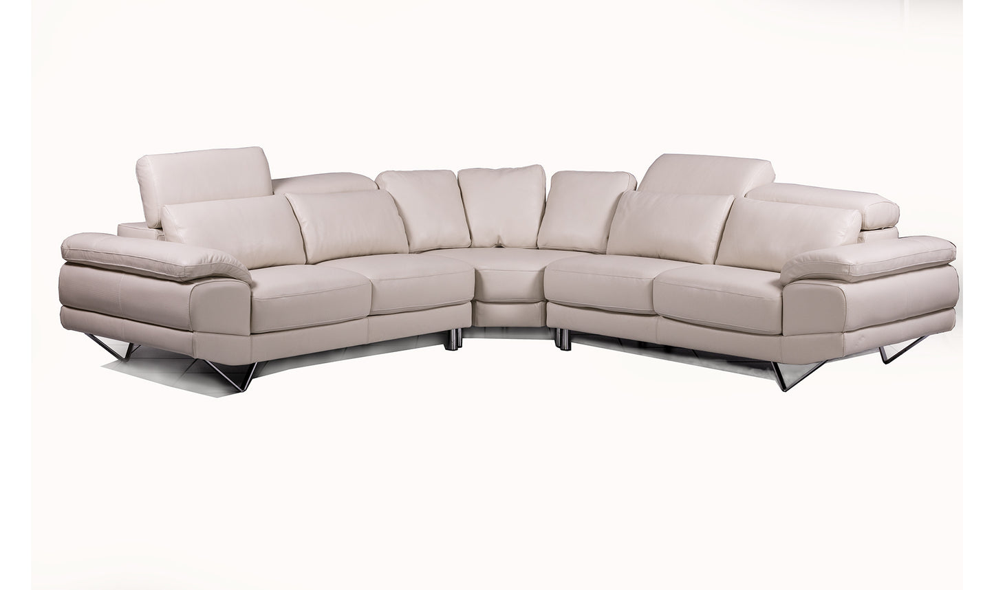 The Dennis corner couch in full leather with adjustable headrests and cream leather.