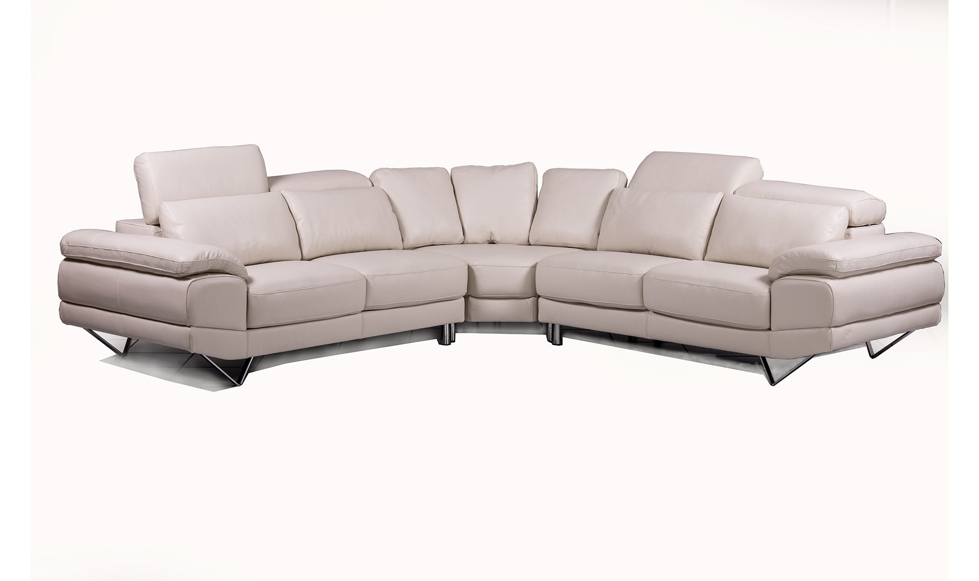 The Dennis corner couch in full leather with adjustable headrests and cream leather.