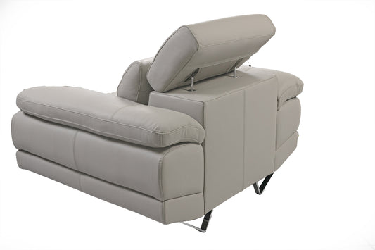 Light grey leather sofa armchair with adjustable headrests. 1 Seater couch armchair in light grey leather.