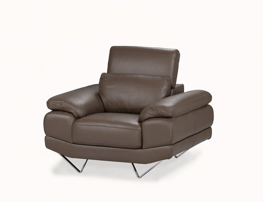 Brown leather sofa armchair with adjustable headrests