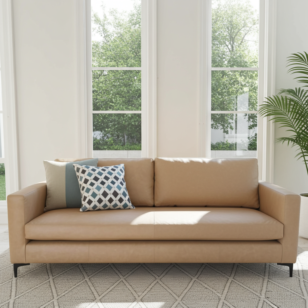 3 seater italian leather couch with black steel legs