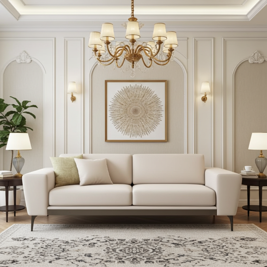 2 seater couch with gold brass metal strip and legs