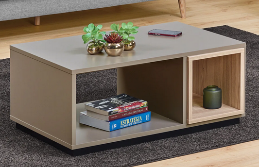 wooden coffee table with open interior. Modern coffee table.