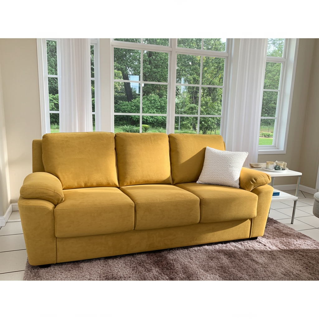 3 seater fabric sofa in dark mustard colour