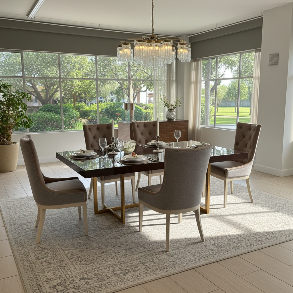luxury wood dining table with elegant gold steel legs