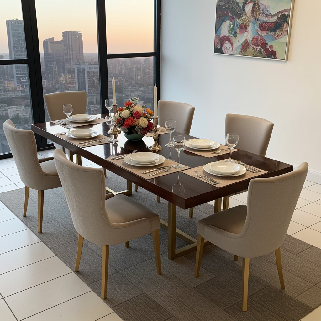 luxury wood dining table with gold steel legs