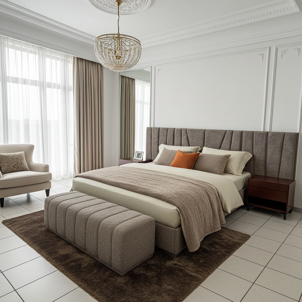 headboard and base bed set with ottoman