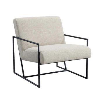 upholstered armchair with steel frame and arms.