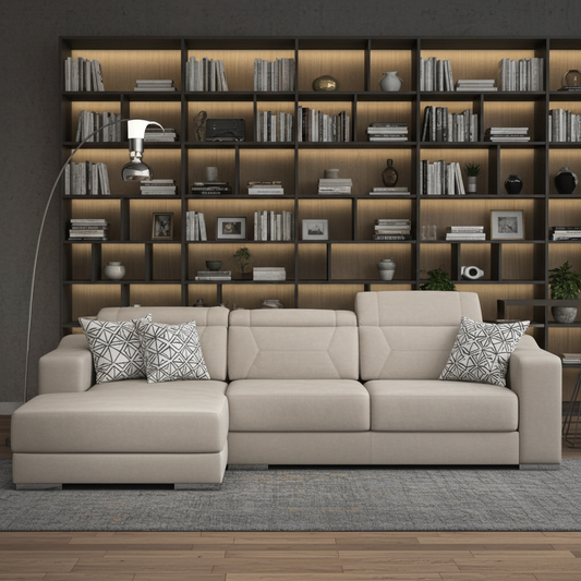 Trevor L-shape couch with storage and adjustable headrests
