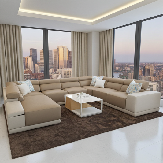 large corner couch sofa with storage arms and adjustable headrests