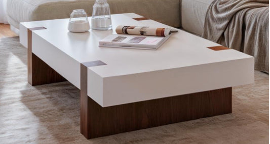 rectangular coffee table in white and walnut wood
