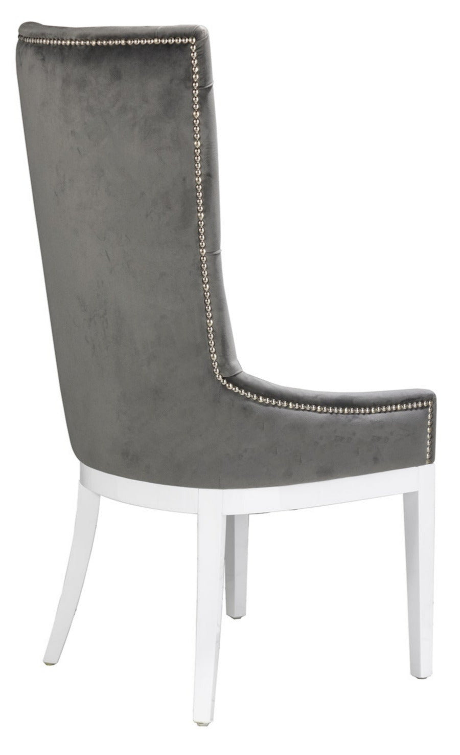 High back dining chairs in charcoal velvet with swarovski crystal buttons