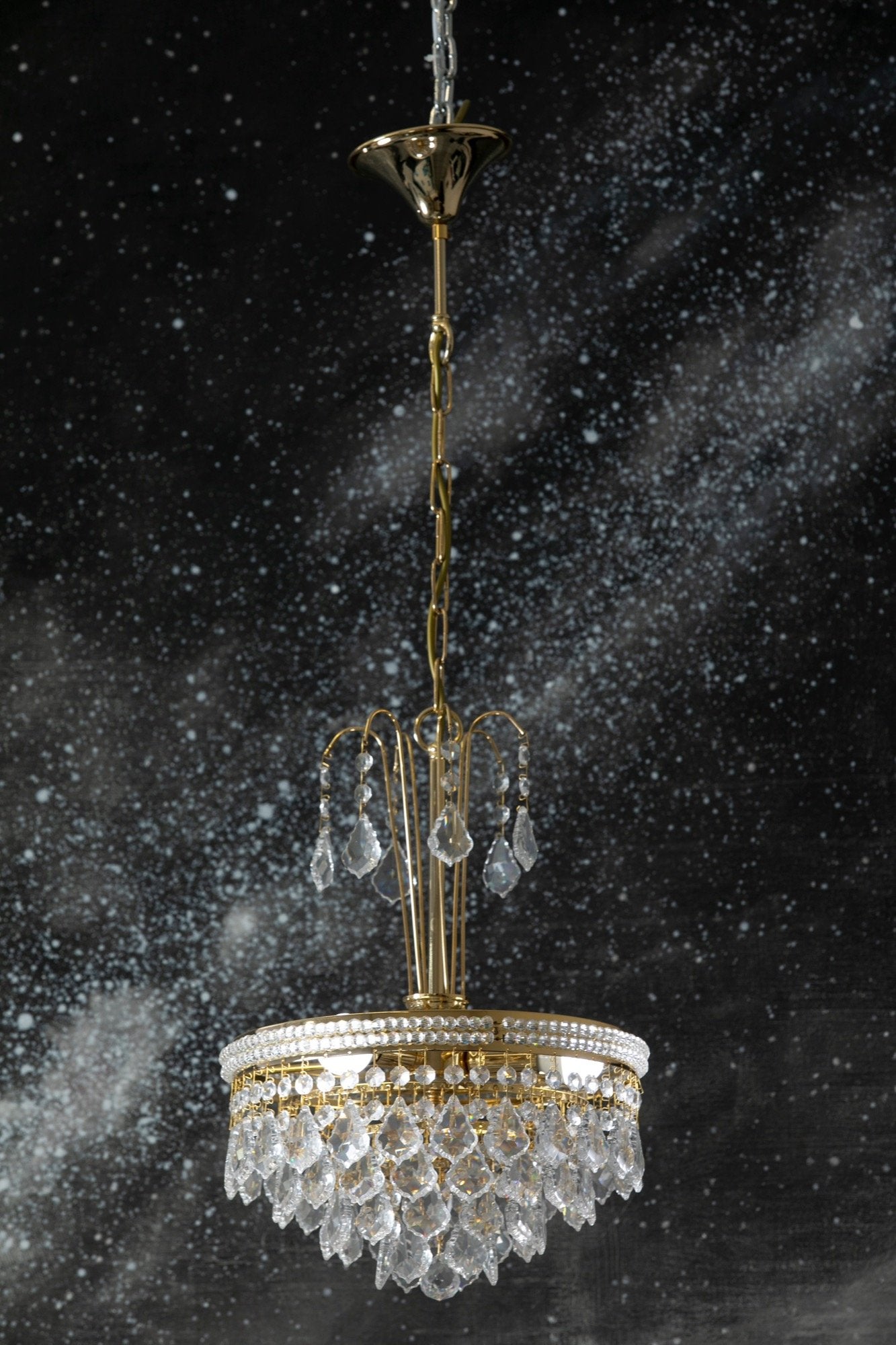 Crystal Chandelier and 24 carat gold plated frame, adjustable height