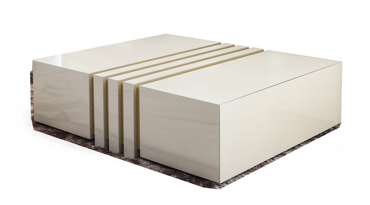 Square gloss beige coffee table with drawers