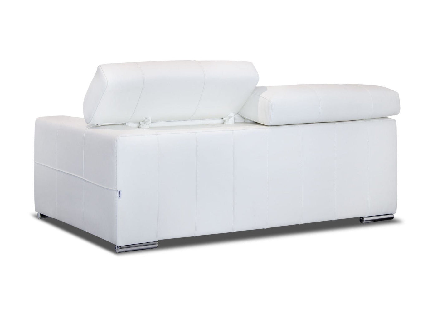 Luanda 2 seater white leather sofa with adjustable headrests. Back view of the sofa.