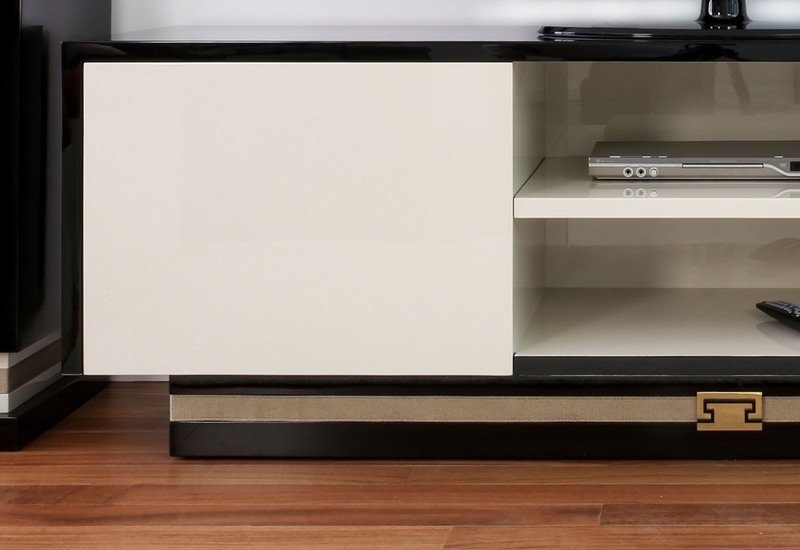 TV Stand base set in black gloss and beige wood