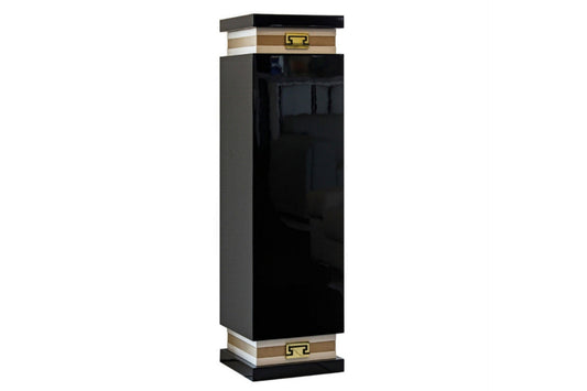 Tall decor stand in ebony gloss wood with gold detailing.