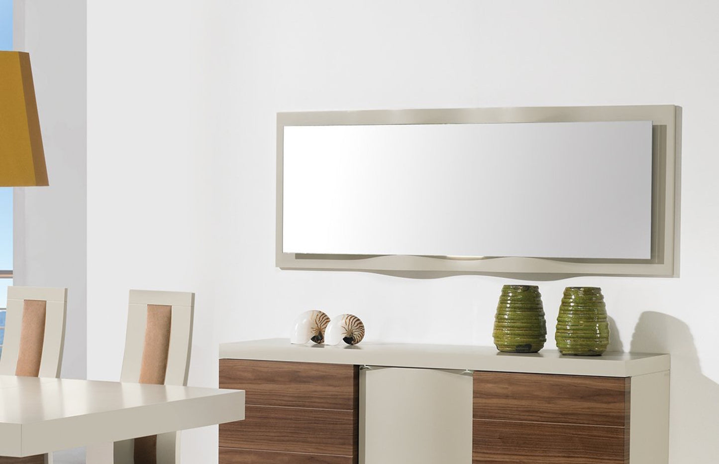 Oporto luxury dining mirror with handcrafted wave design, high gloss wood frame