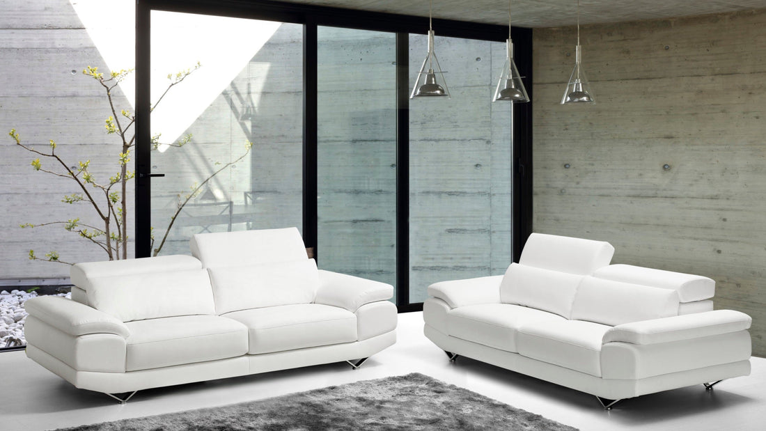 white 3 seater leather sofas with adjustable headrests