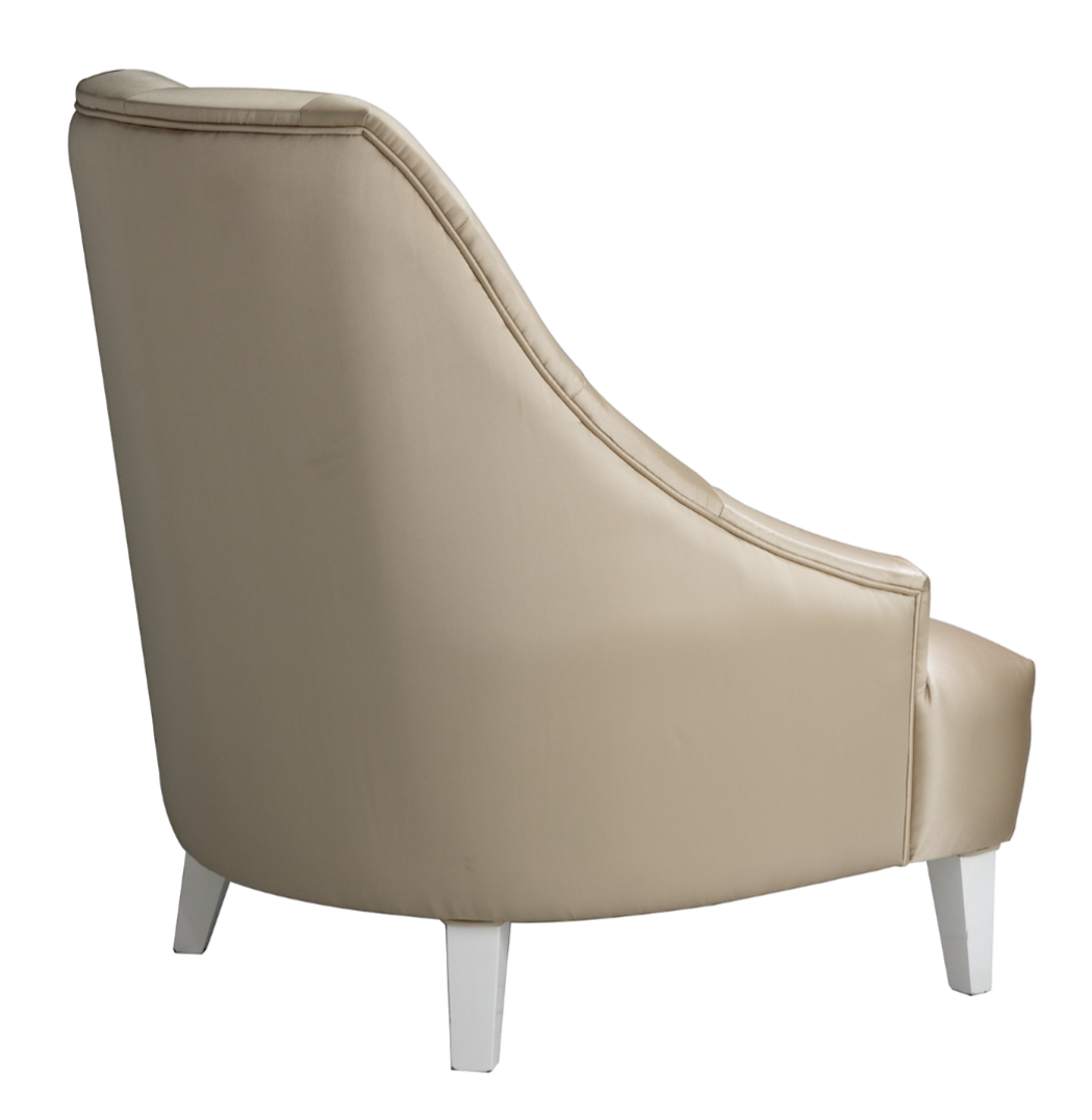 Gold armchair with white wood legs