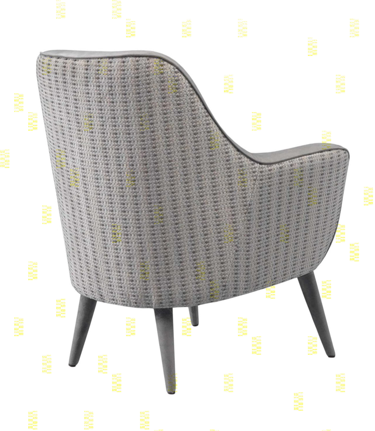 Grey fabric armchair with wooden legs