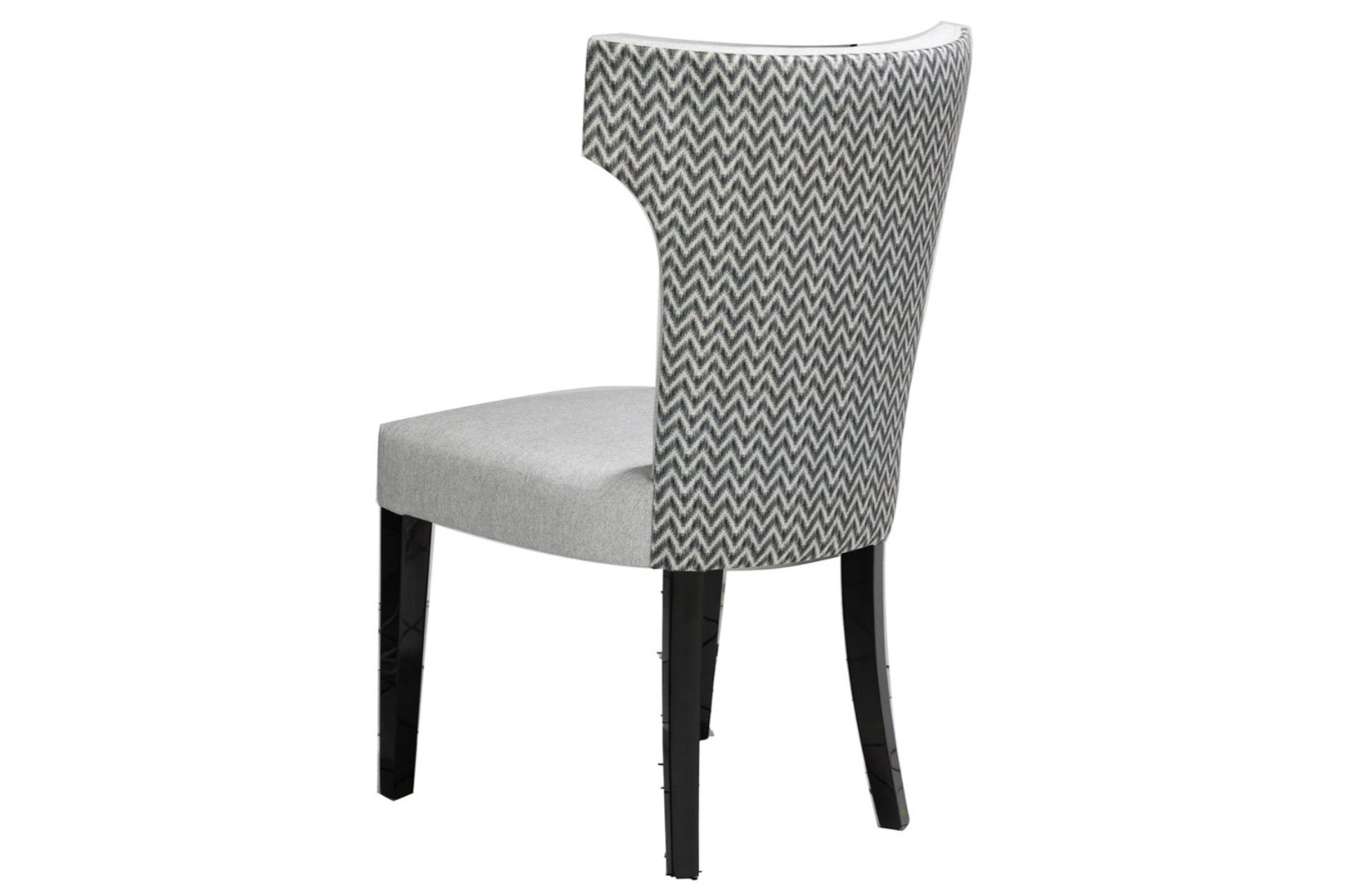 Fabric wing back dining chair with gloss black legs